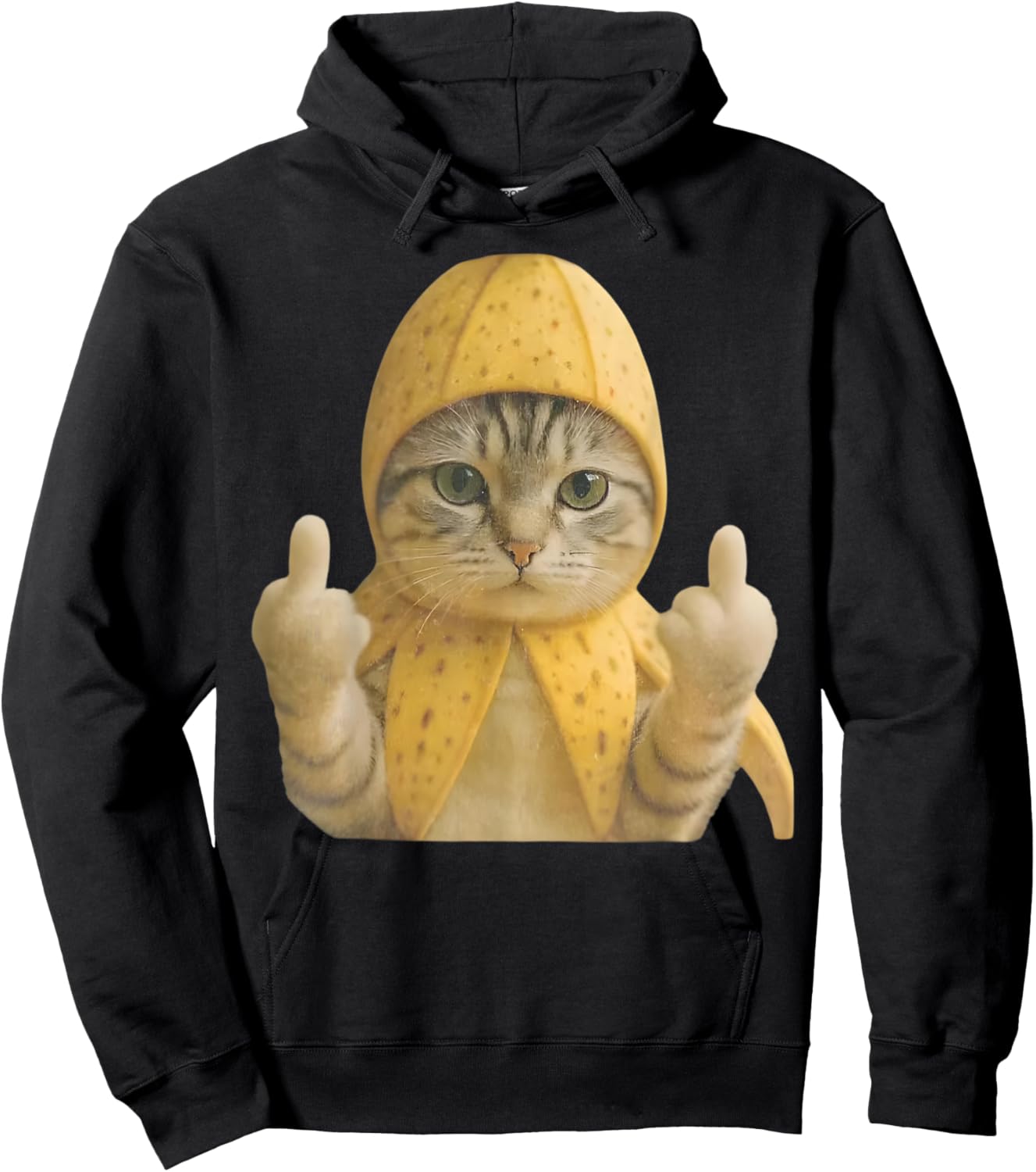 Funny Banana Hat Cat Middle Finger Vintage Cat Meme Hoodie - Hoodie | Black