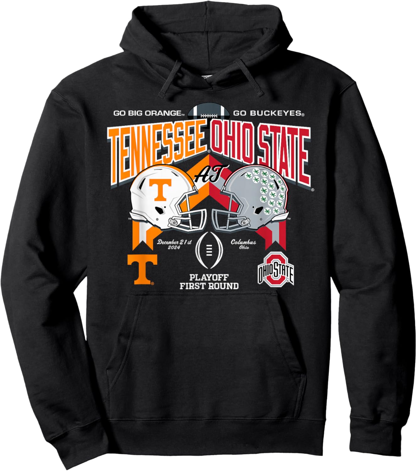 Elite Authentics -Adults Tennessee Volunteers at Ohio State Buckeyes CFP 2024-2025 Black Short Sleeve Modern Classic Fit Hoodie - Hoodie | Black