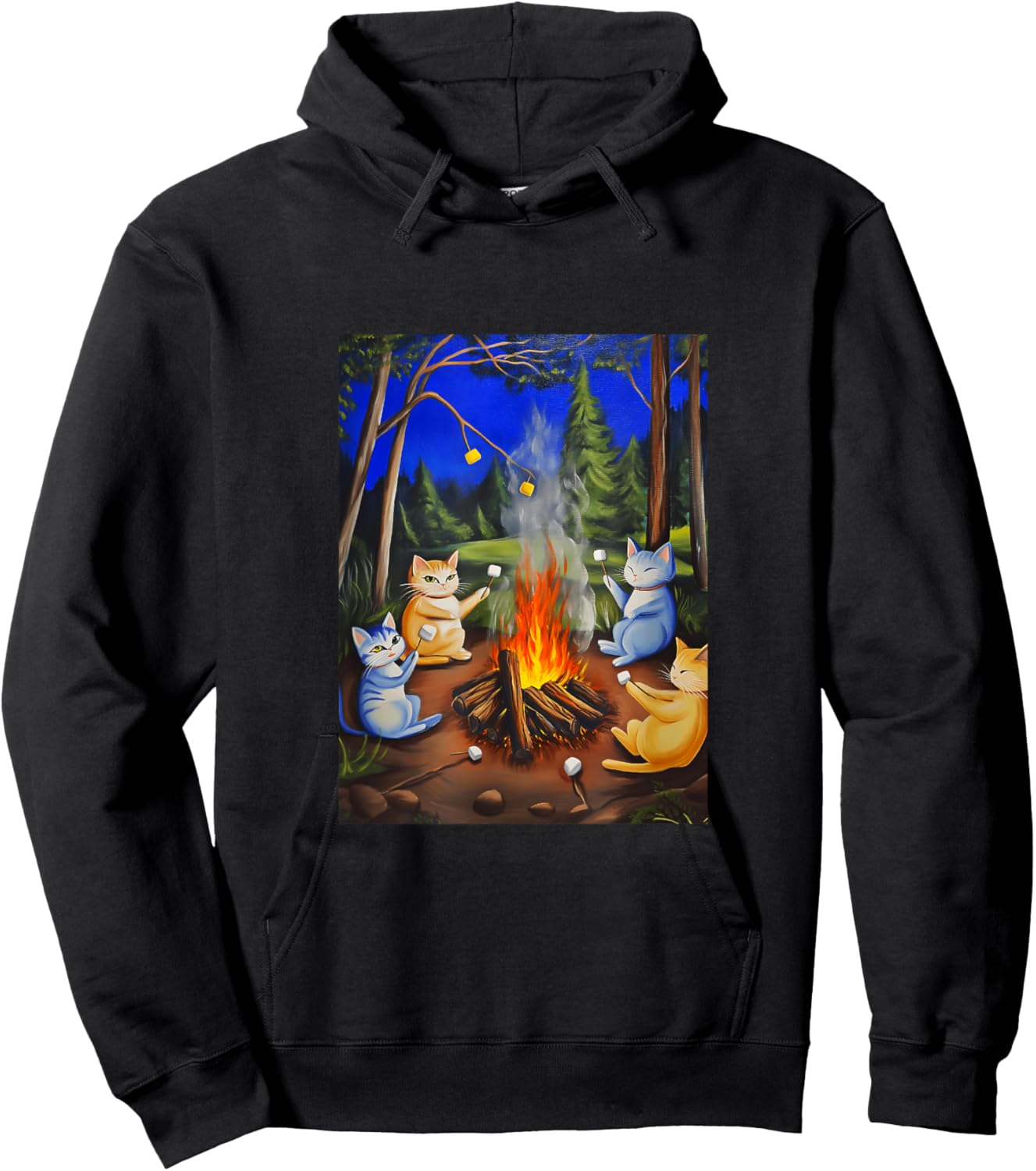 Cats Camping and Roasting Marshmallows Over An Open Fire Hoodie - Hoodie | Black