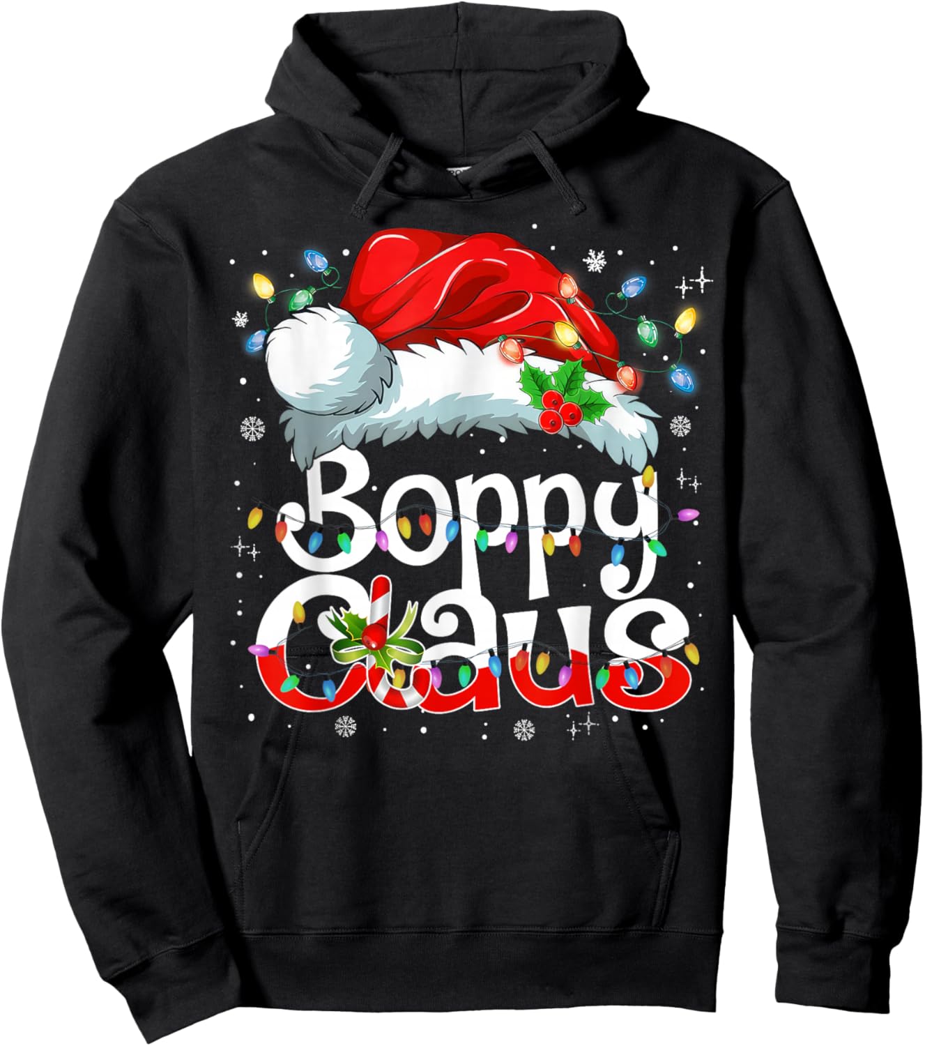 Boppy Claus Christmas Pajama Family Matching Xmas Light Hoodie - Hoodie | Black