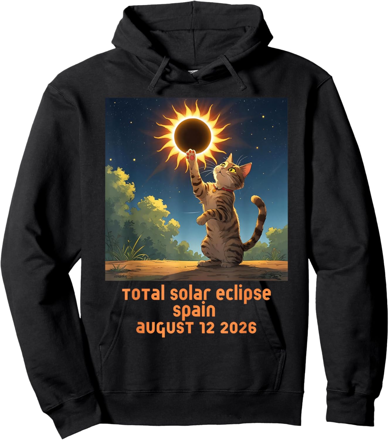Total Solar Eclipse Cat Spain 2026 Hoodie - Hoodie | Black