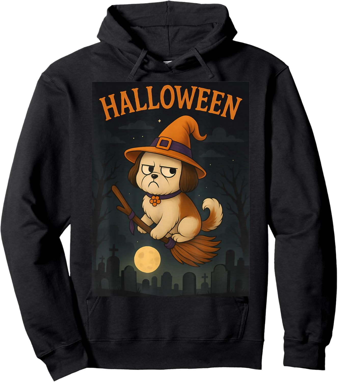 Shih Tzu Grumpy Witch Funny Dog Halloween Costume Hoodie - Hoodie | Black