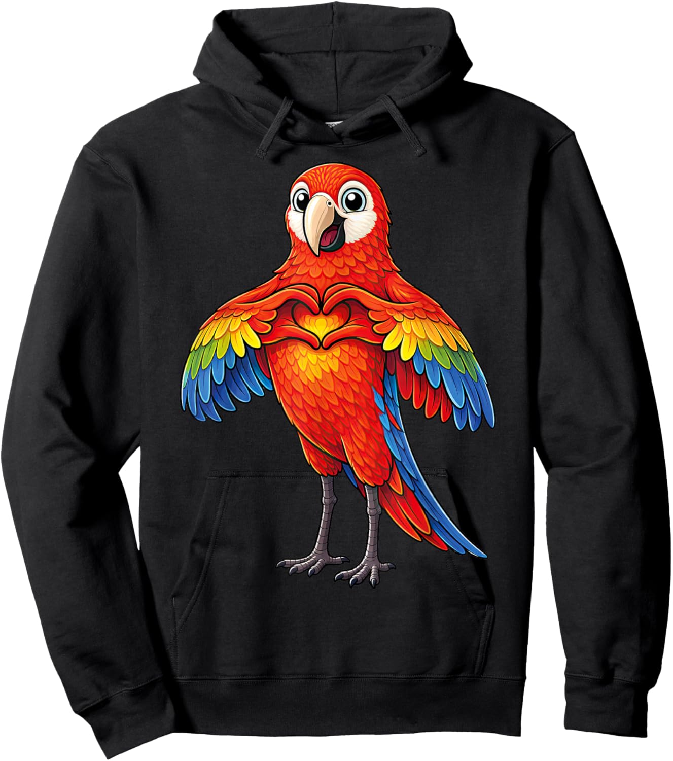 Parrot with Heart | Cute Macaw Parrot with Heart Symbol Hoodie - Hoodie | Black