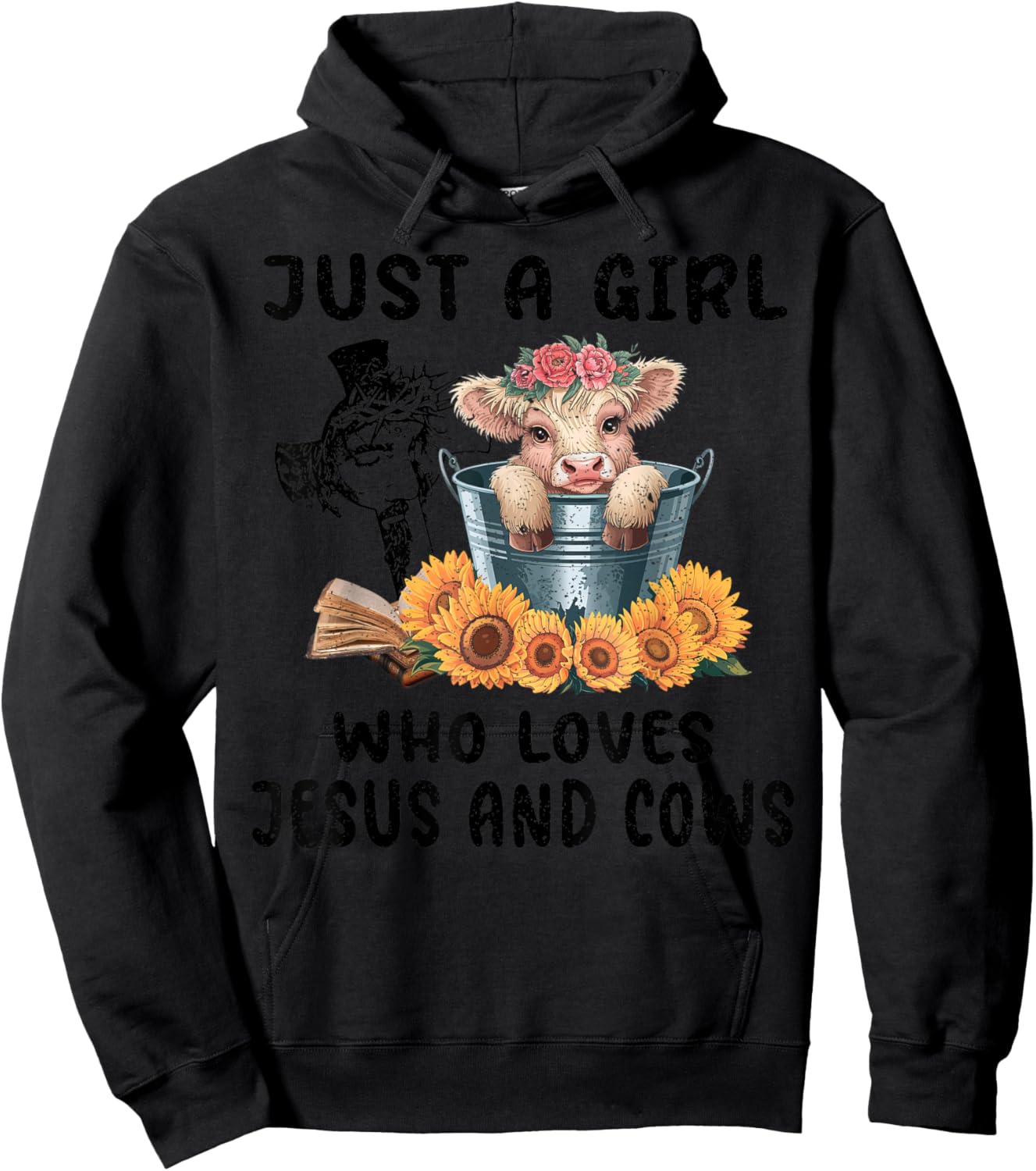 Just a Girl Who Loves Jesus and Highland Cows Scottish Hoodie - Hoodie | Black