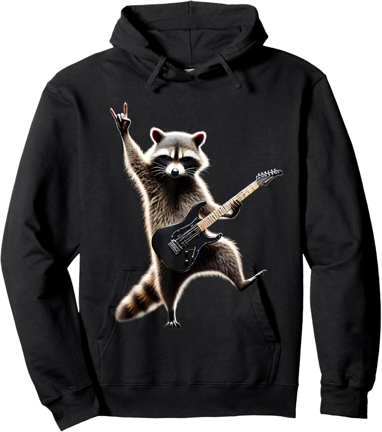 Rock Raccoon Heavy Retro Roll Animal Lovers Metal Music Hoodie - Hoodie | Black
