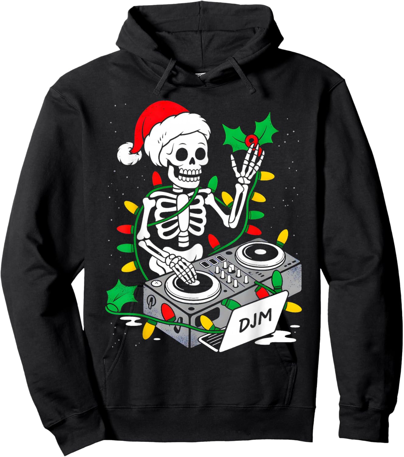 Xmas Santa Skeleton Playing Dj Funny Christmas Boys Kids Hoodie - Hoodie | Black