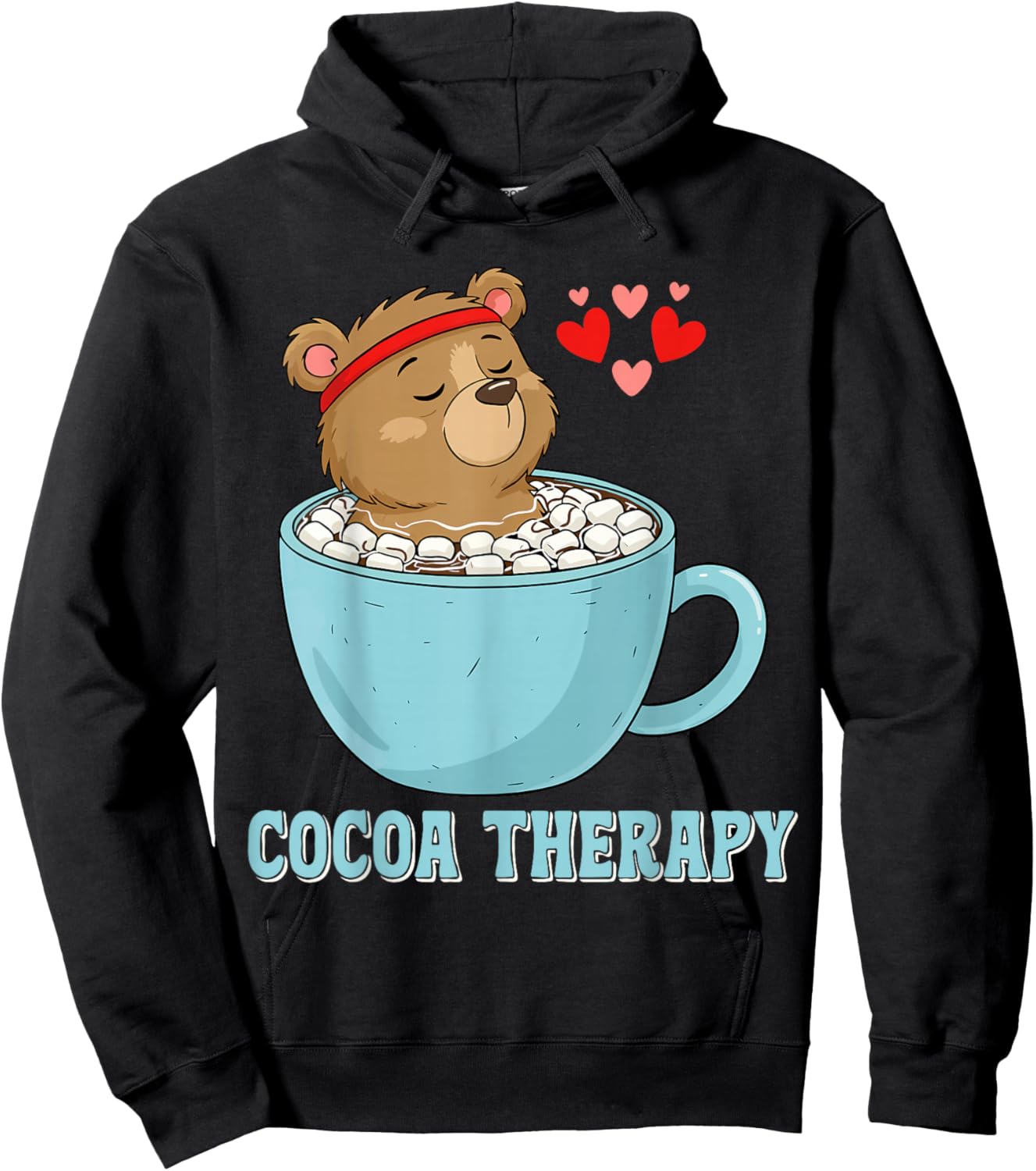 Cute Cocoa Therapy Bear Hot Chocolate Marshmallo Cartoon Hoodie - Hoodie | Black
