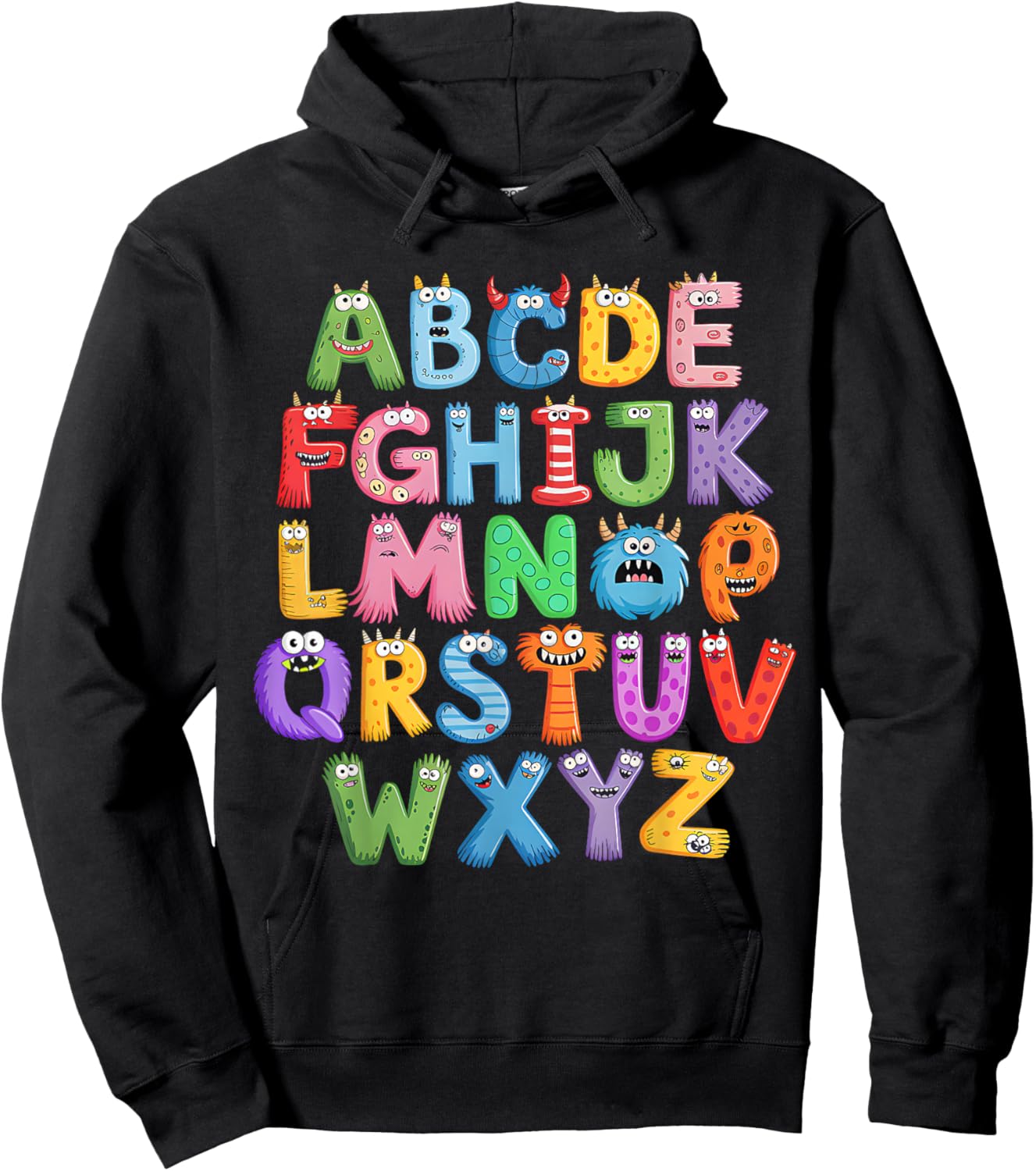 Monster ABC Cute Alphabet Halloween Teacher Costume Kids Hoodie - Hoodie | Black