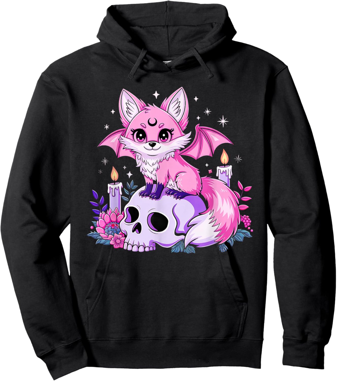 Halloween Kawaii Pastel Goth Cute Creepy Fox Bat Skeleton Hoodie - Hoodie | Black