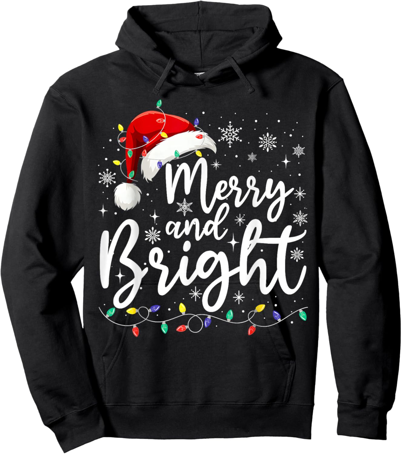 Merry and Bright Christmas Lights Santa Men Women Boys Girls Hoodie - Hoodie | Black