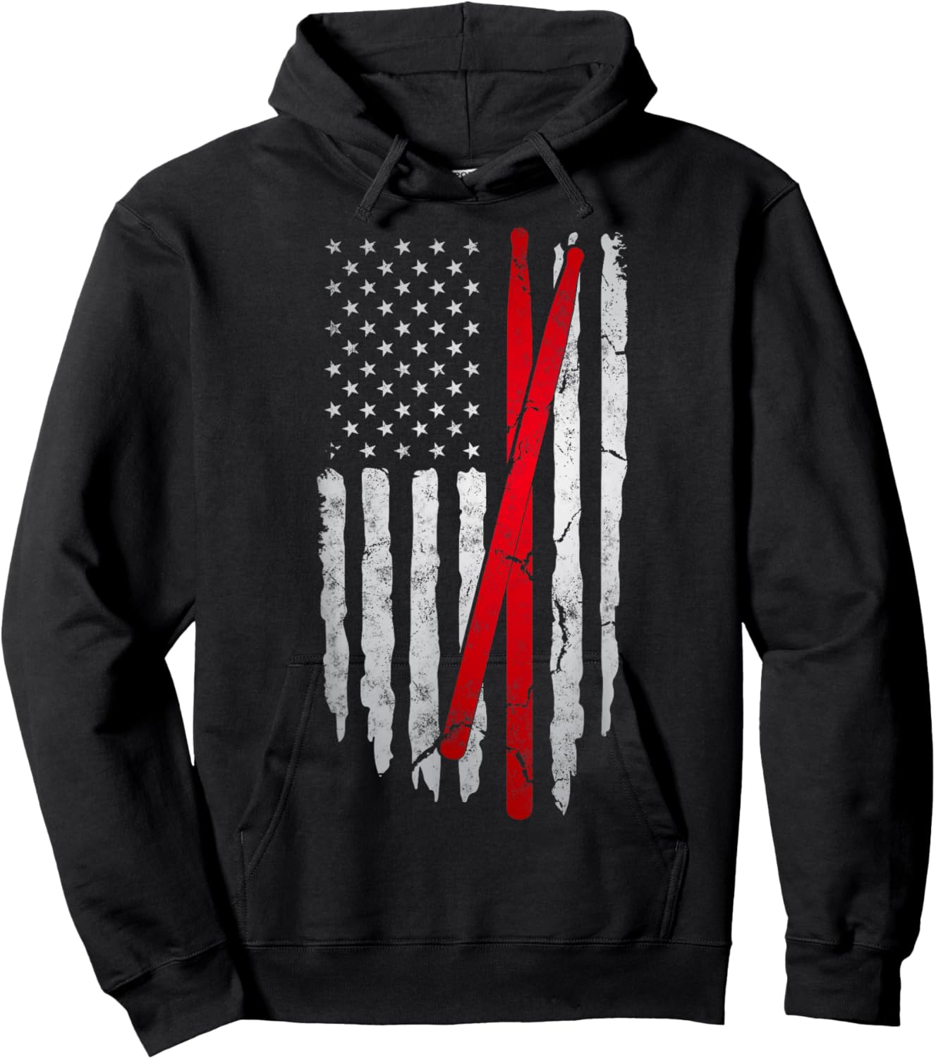 Distressed Drum Sticks American Flag For Patriotic Drummer Hoodie - Hoodie | Black