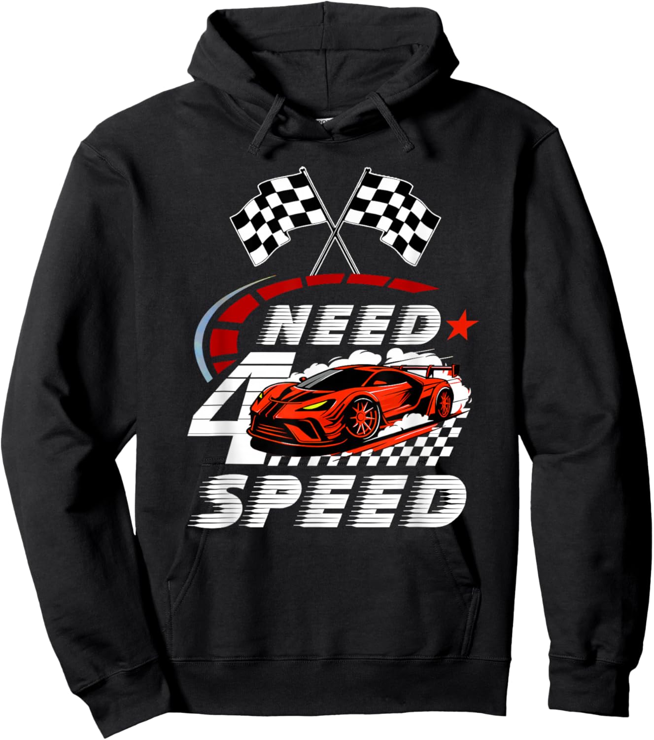 Race Car 4th Birthday Boy Need Four Speed 4 Years Old Bday Hoodie - Hoodie | Black
