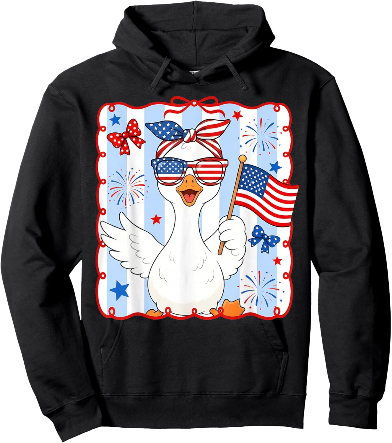 Funny Goose 4th of July American Flag Preppy Women Girl Hoodie - Hoodie | Black
