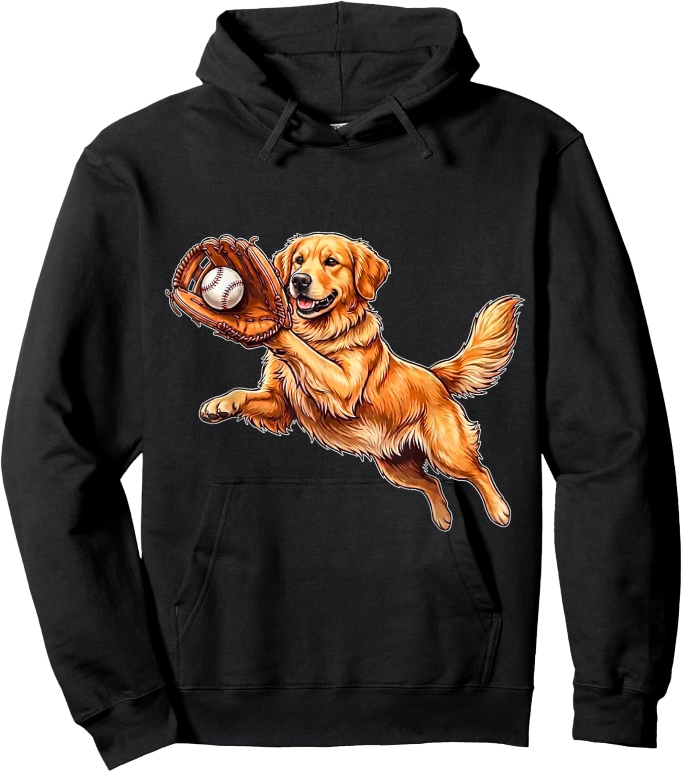 Funny Golden Retriever Baseball Cute Dog Catching Ball Art Hoodie - Hoodie | Black