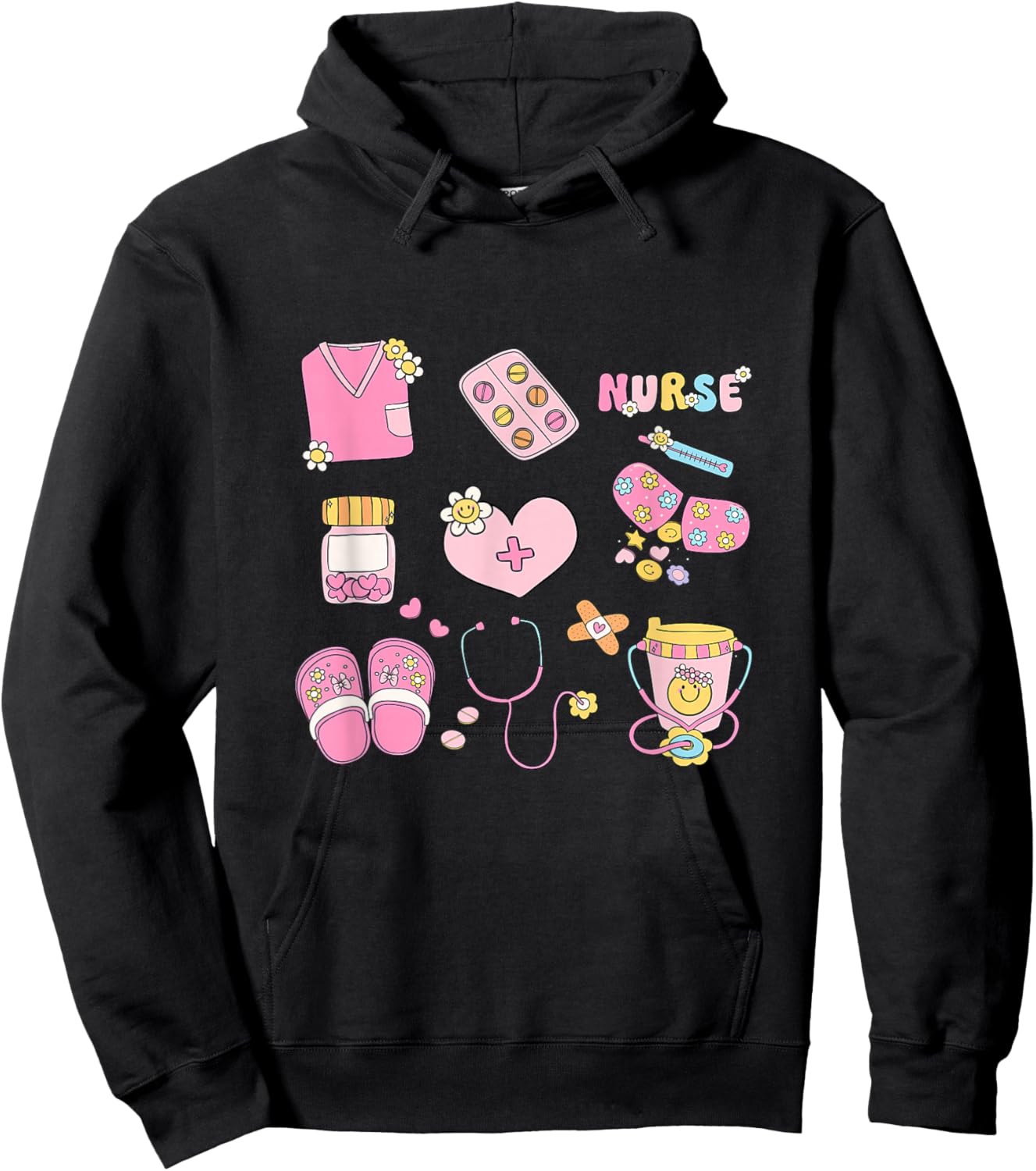Nursing Profession Doodles Co. Nurse Doodles Women Cute Nurse Life Graphics Hoodie - Hoodie | Black
