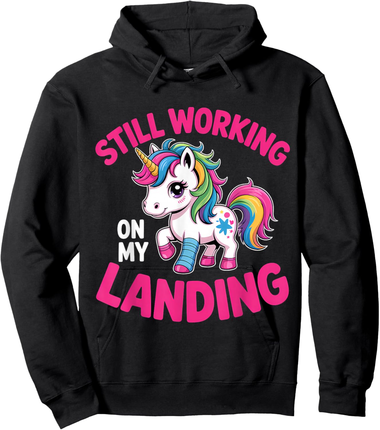 Still Working On My Landing Cute Unicorn Broken Arm Injury Hoodie - Hoodie | Black