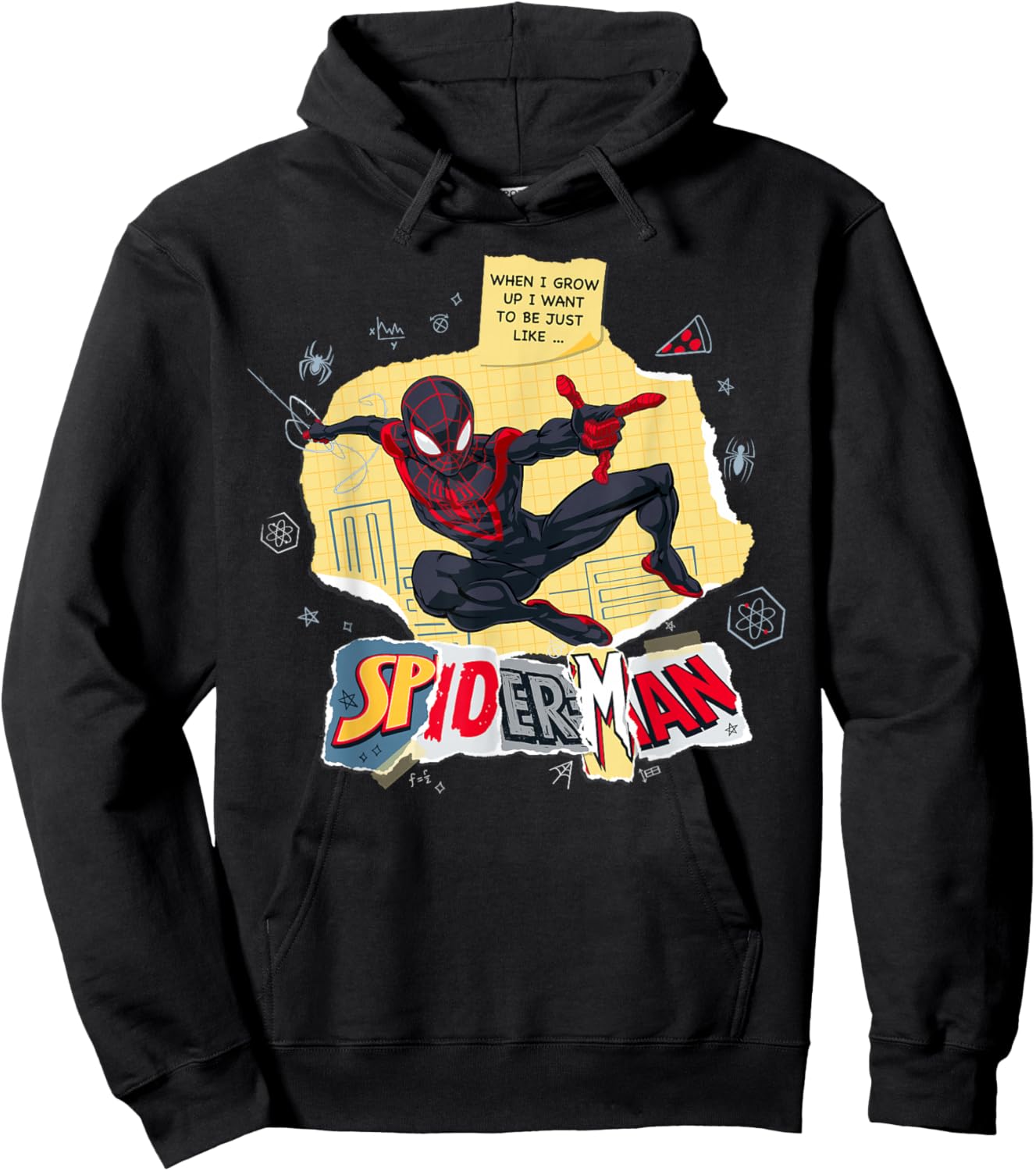 Marvel Miles Morales When I Grow Up Torn Paper Collage Hoodie - Hoodie | Black