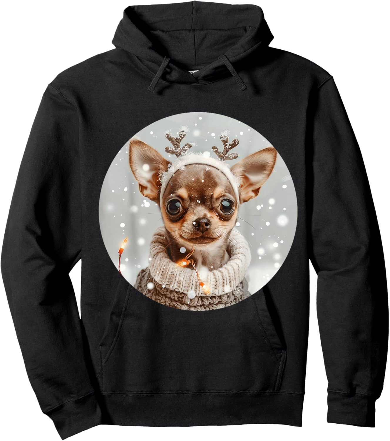 Cute Reindeer Chihuahua Dog Snow Christmas Puppy Snowflakes Hoodie - Hoodie | Black
