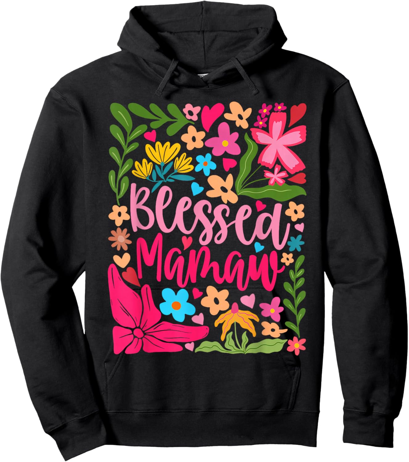 Blessed Mamaw Retro Boho Flowers Floral Mother's Day Hoodie - Hoodie | Black