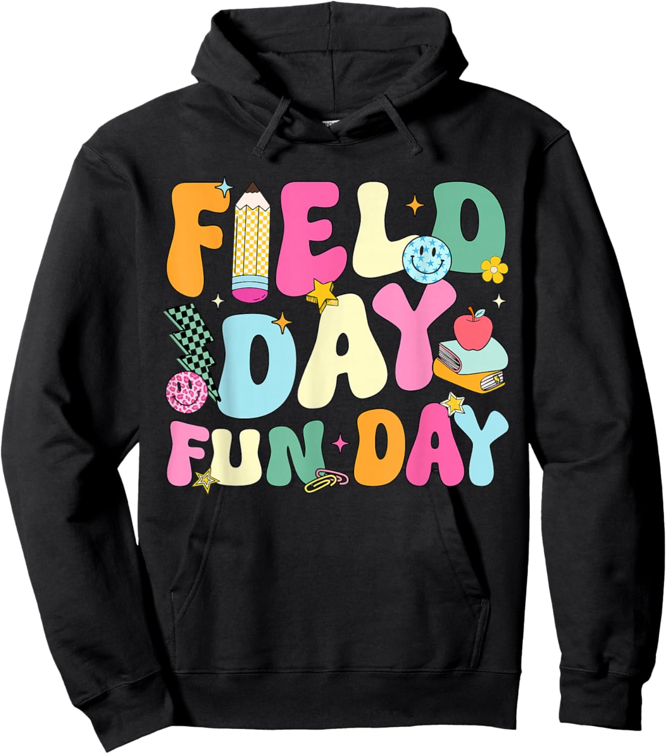 Field Day Fun Day Retro Smile Face School Teacher Kids Hoodie - Hoodie | Black