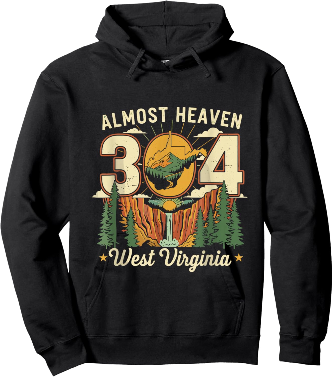 Almost Heaven 304 West Virginia Map Pride Gift Hoodie - Hoodie | Black