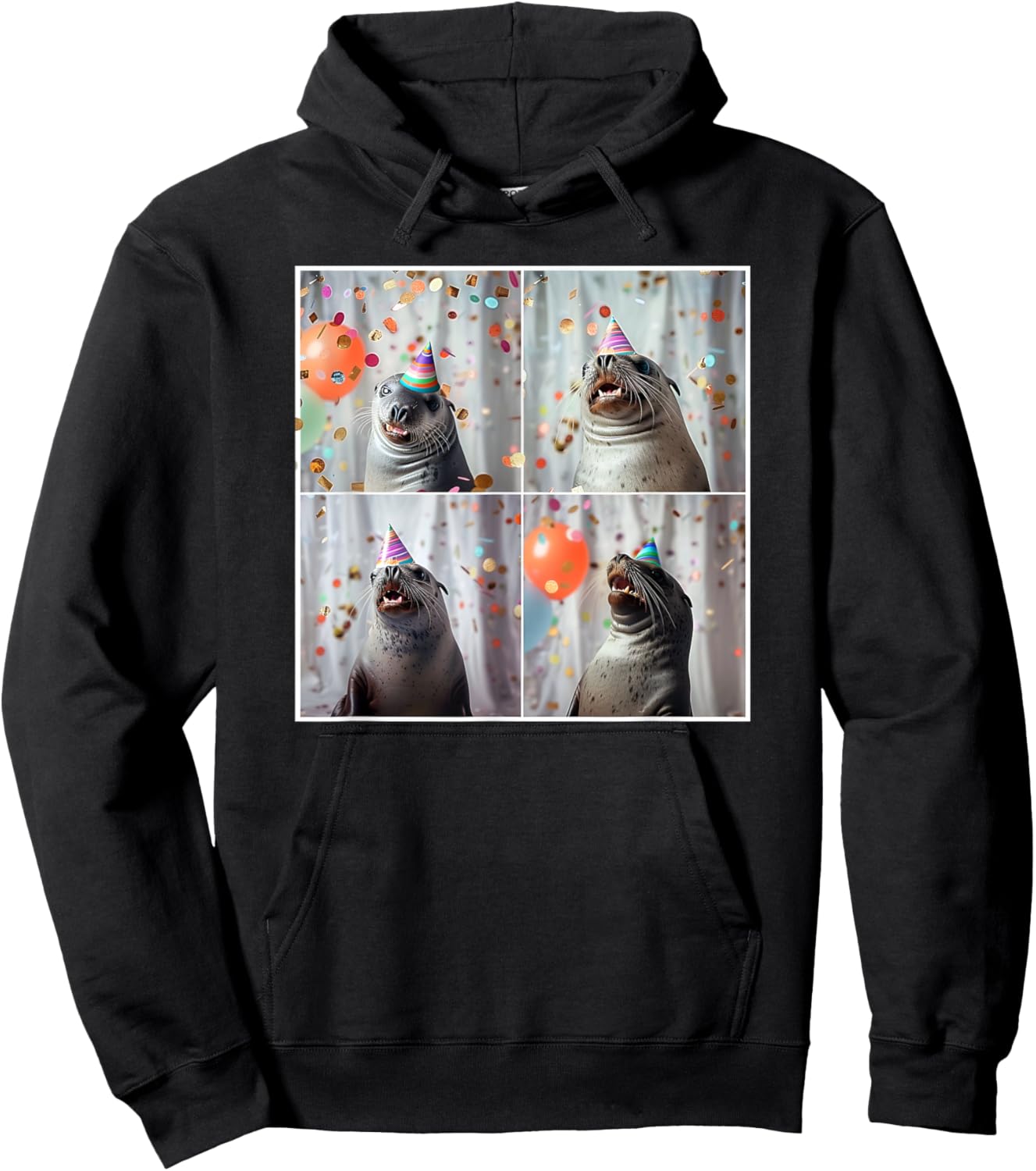 Seal In Party Hat Ocean Seal Lover Funny Seal Birthday Hoodie - Hoodie | Black