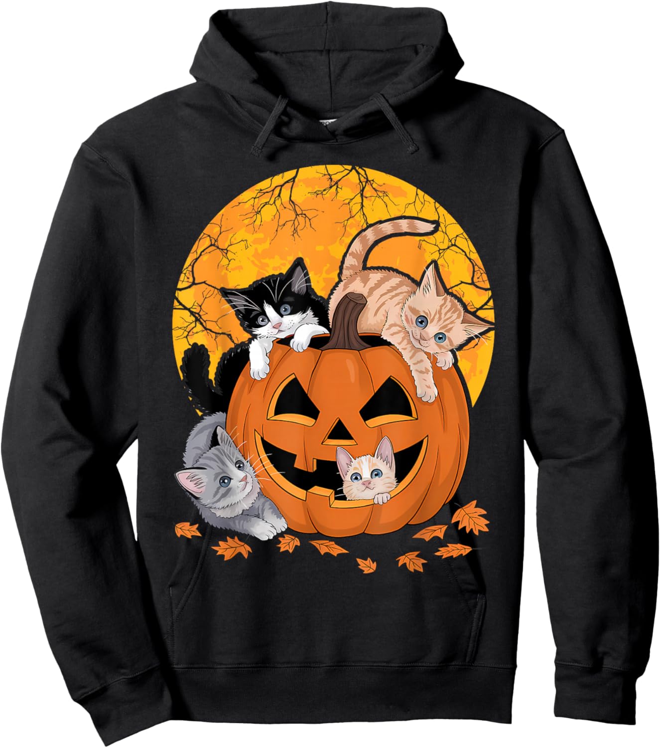 Vintage 90s Cat Pumpkin Halloween Retro Floral Spooky Season Hoodie - Hoodie | Black