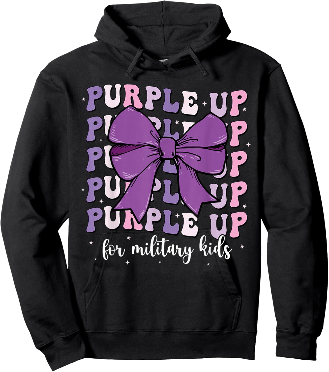Purple Up For Military Kids Girl Coquette Bow Military Child Hoodie - Hoodie | Black