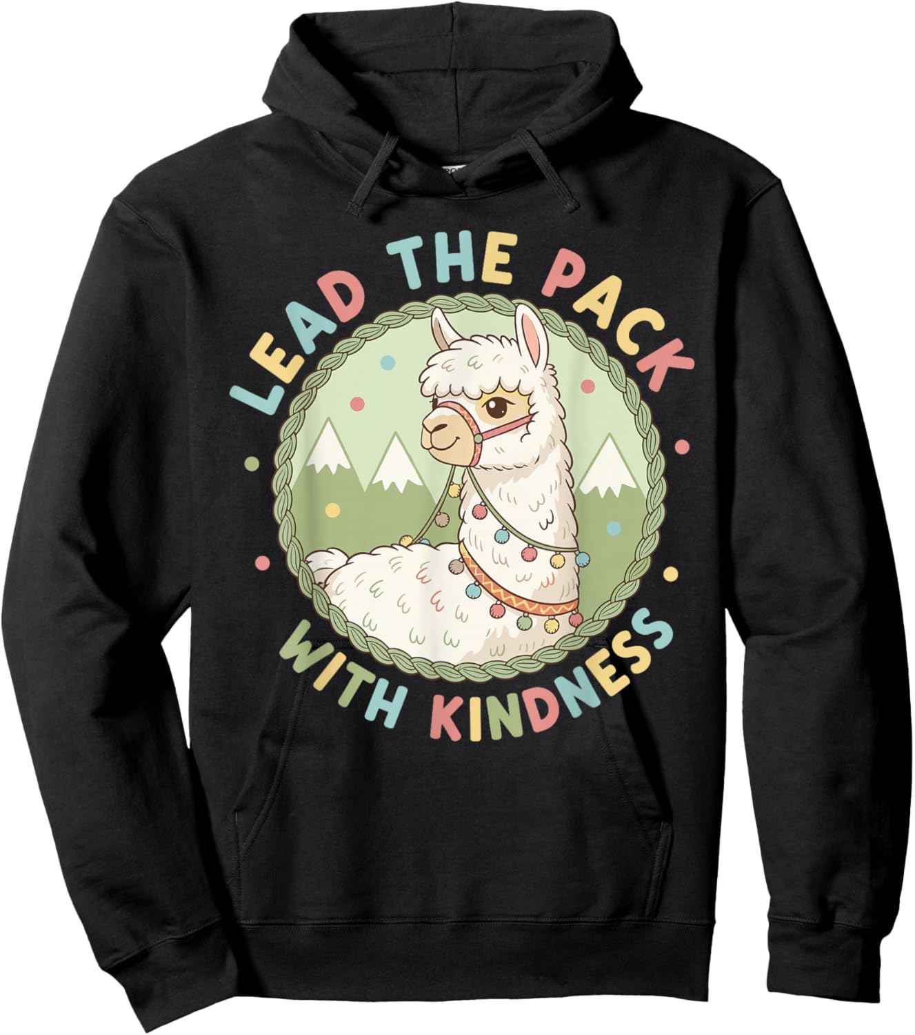 Lead The Pack with Kindness Llama Design Hoodie - Hoodie | Black