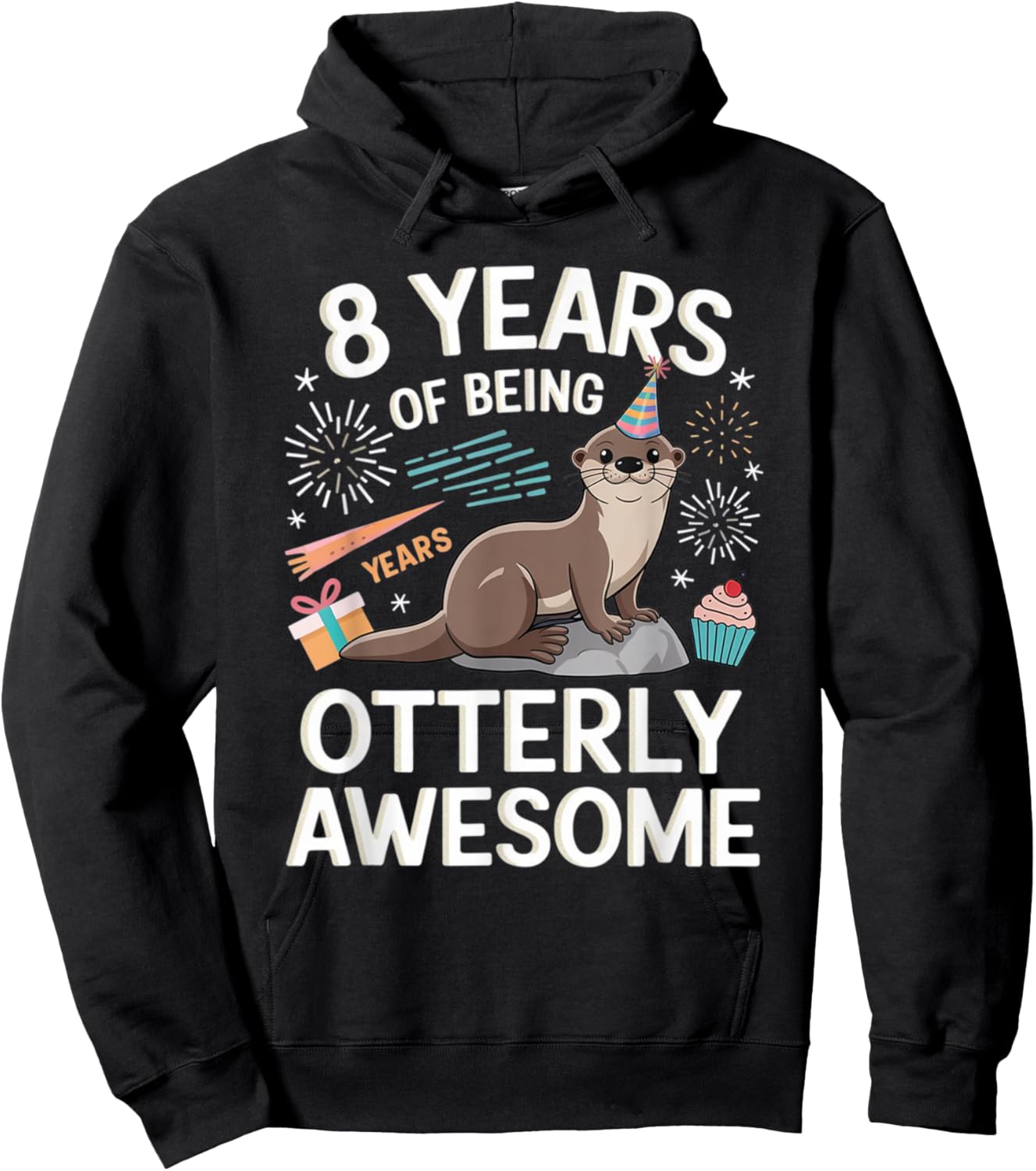 Kids Otter Birthday 8th Kids 8 Years of Being Otterly Hoodie - Hoodie | Black