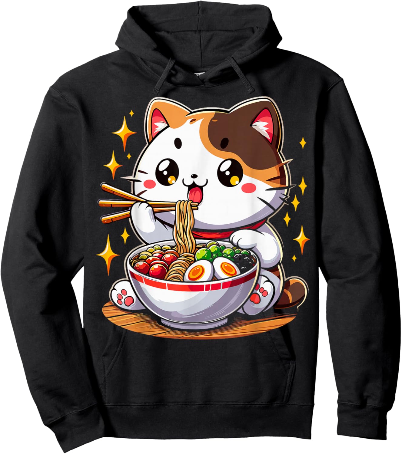 Cat Ramen Noodles Anime Kawaii Japanese Cat Hoodie - Hoodie | Black