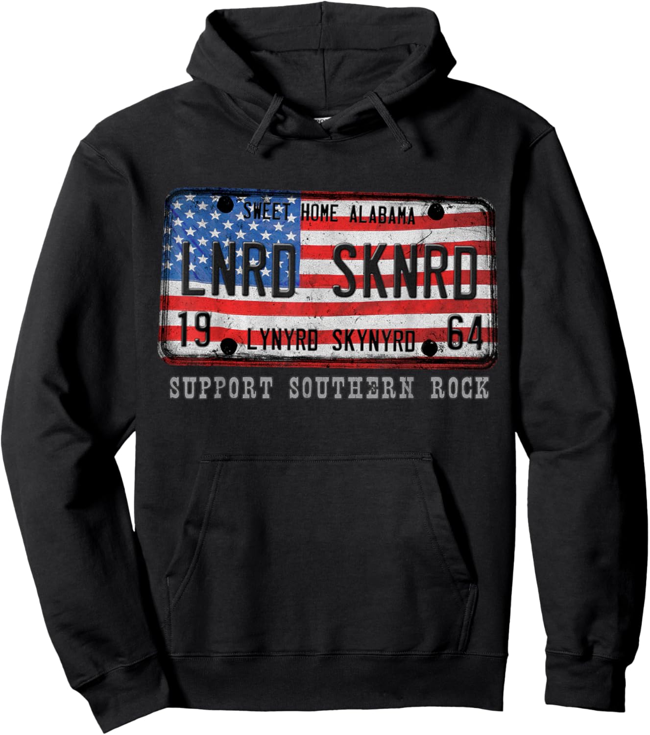 Lynyrd Skynyrd License Plate 1964 Sweet Home Alabama US Flag Hoodie - Hoodie | Black