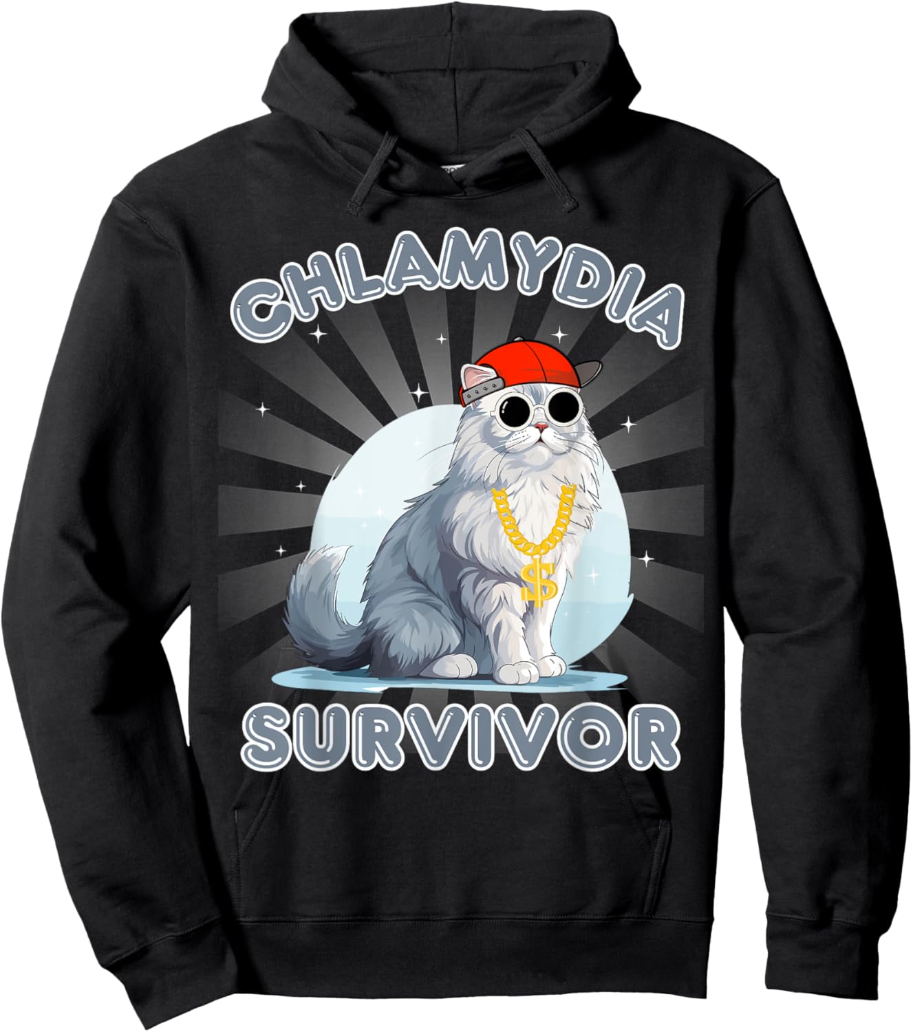 Men and Women Humor Cat Meme Chlamydia Survivor Funny Adult Hoodie - Hoodie | Black
