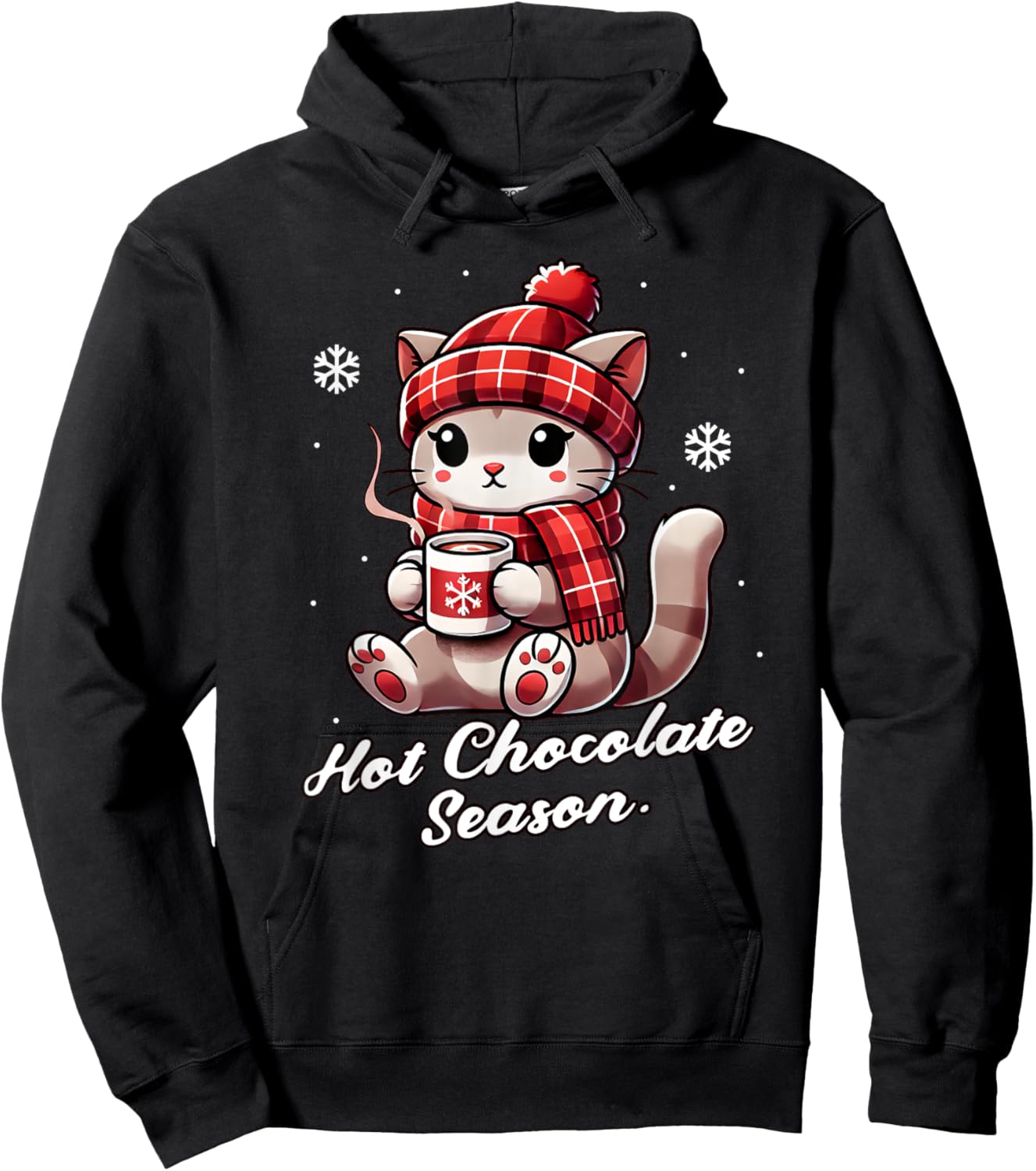 Funny Cat Hot Choco Season Merry Christmas Mom Dad Kids Hoodie - Hoodie | Black