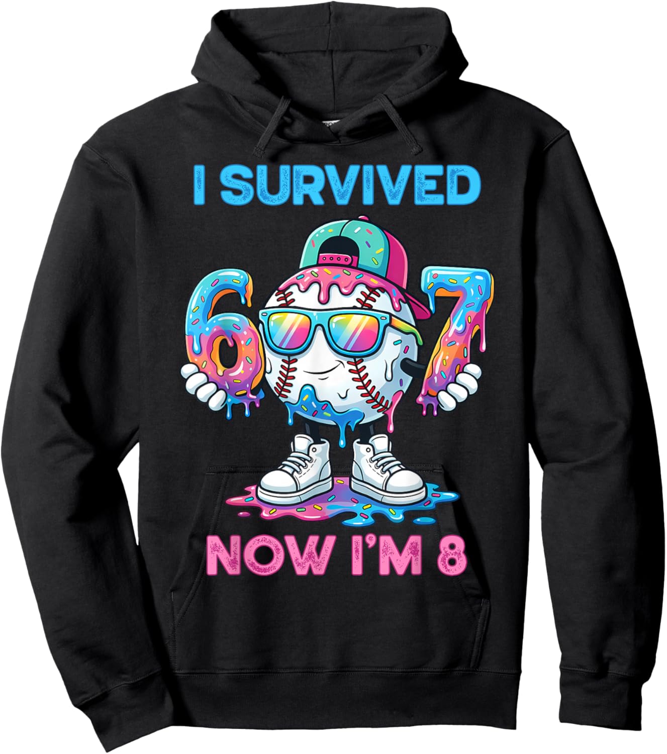 I Survived 67 Now I'm 8 Years Old Baseball Boys Sport Kids Hoodie - Hoodie | Black
