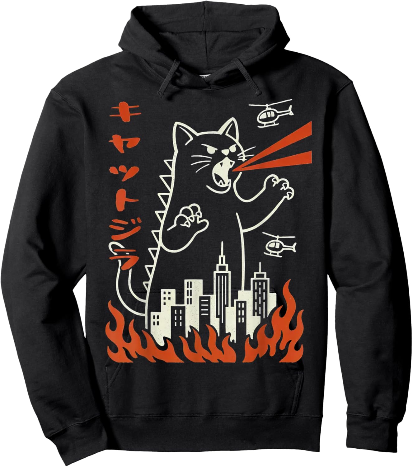 Buildings are Being stomped by a Giant Kitty Hoodie - Hoodie | Black