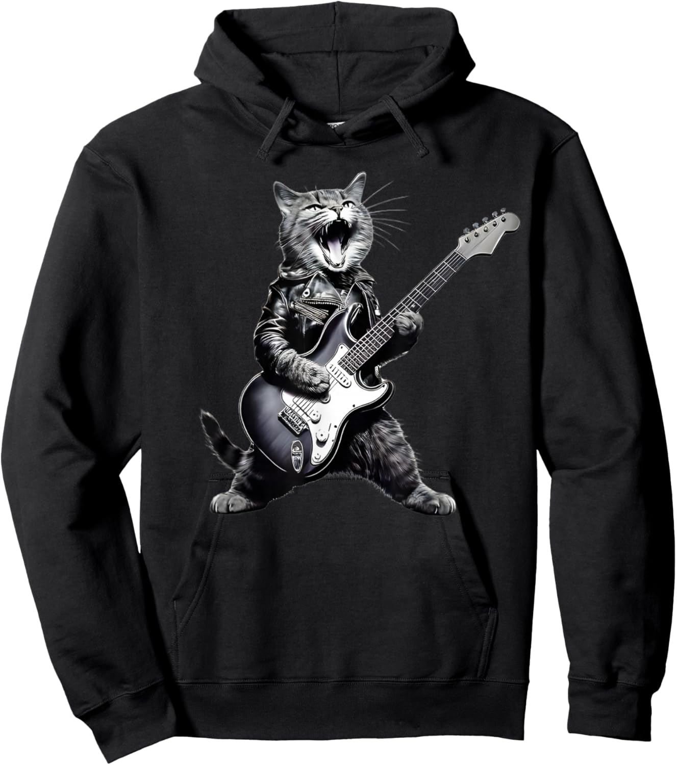 Rock Cat Playing Guitar - Funny Guitar Cat Men Women Girls Kids Hoodie - Hoodie | Black