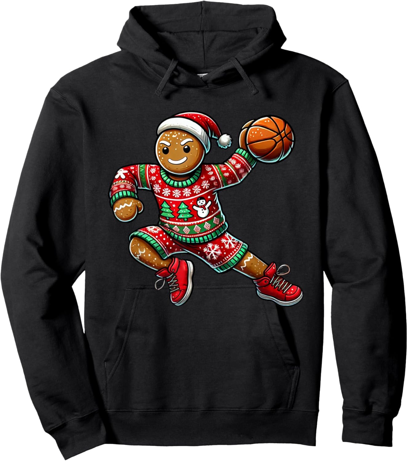 Basketball Christmas - -Adults, Kids - Black - Short Sleeve - - Novelty Design - Cotton Blend - Machine Wash - Size: Small Hoodie - Hoodie | Black