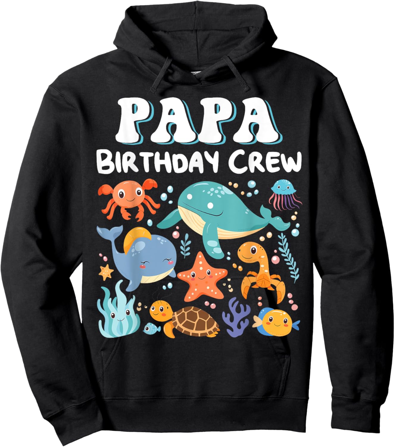 Papa Birthday Crew Ocean Sea Animals Bday Party Hoodie - Hoodie | Black