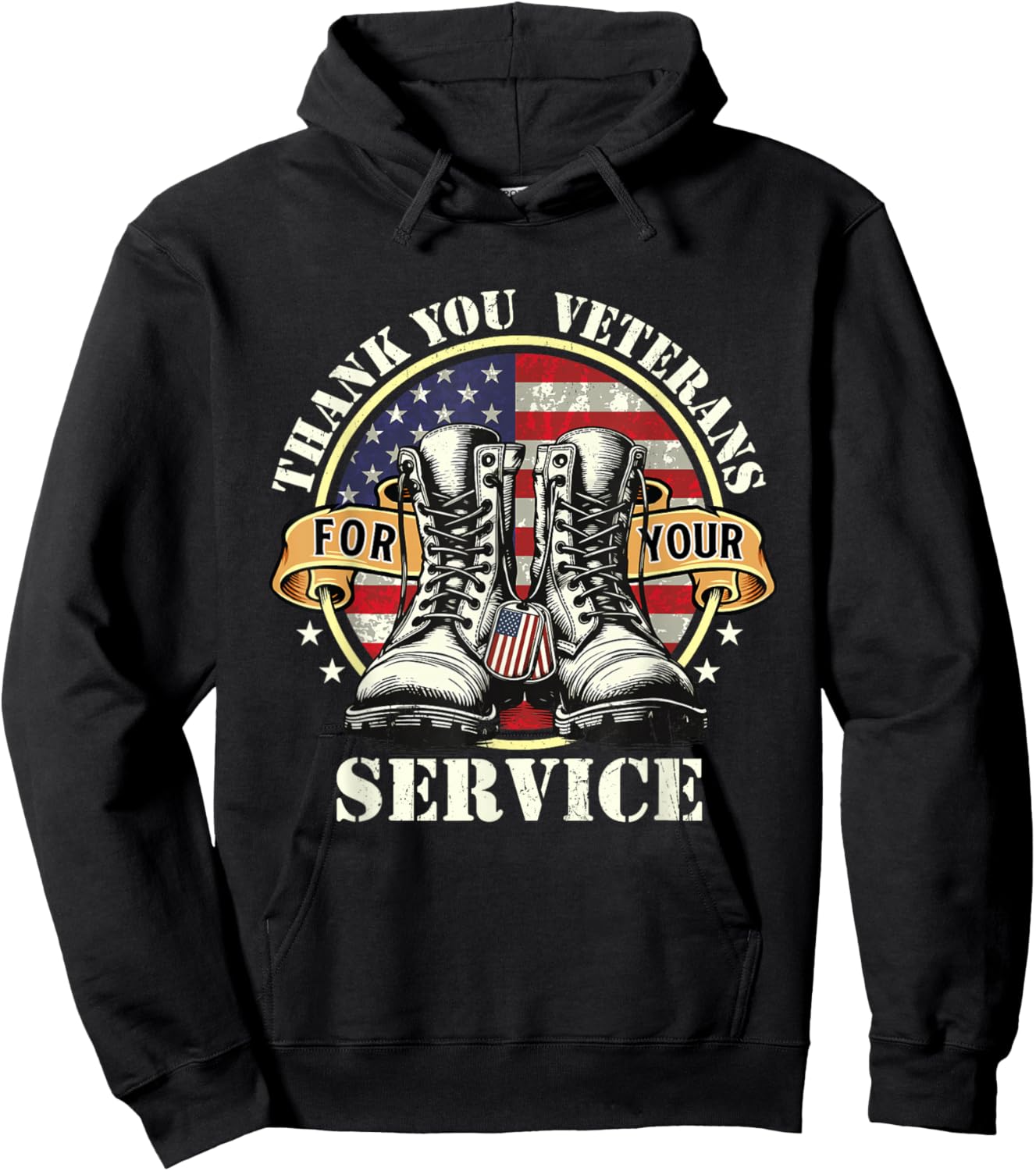 Veterans Day Shirts - Thank You Veterans For Your Service - Patriotic Military - -Adult - Black - Small - Short Sleeve Hoodie - Hoodie | Black