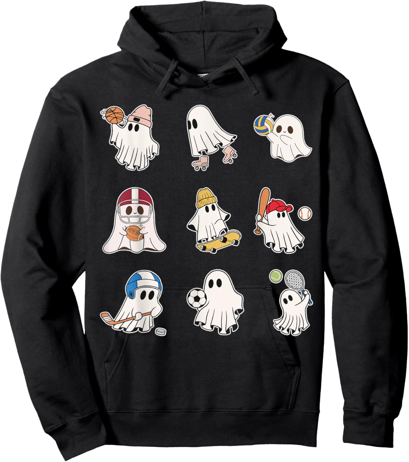 Sports Ghost Halloween Ghost Basketball Baseball Volleyball Hoodie - Hoodie | Black