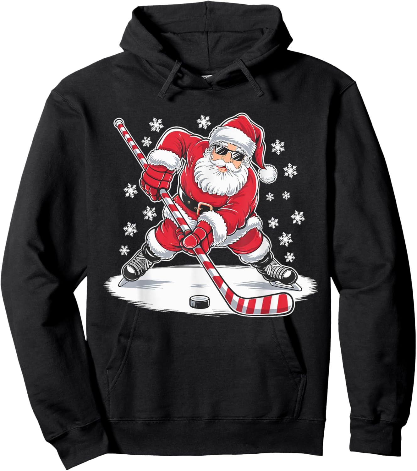 Funny Christmas Santa Playing Ice Hockey Xmas Sport Hoodie - Hoodie | Black