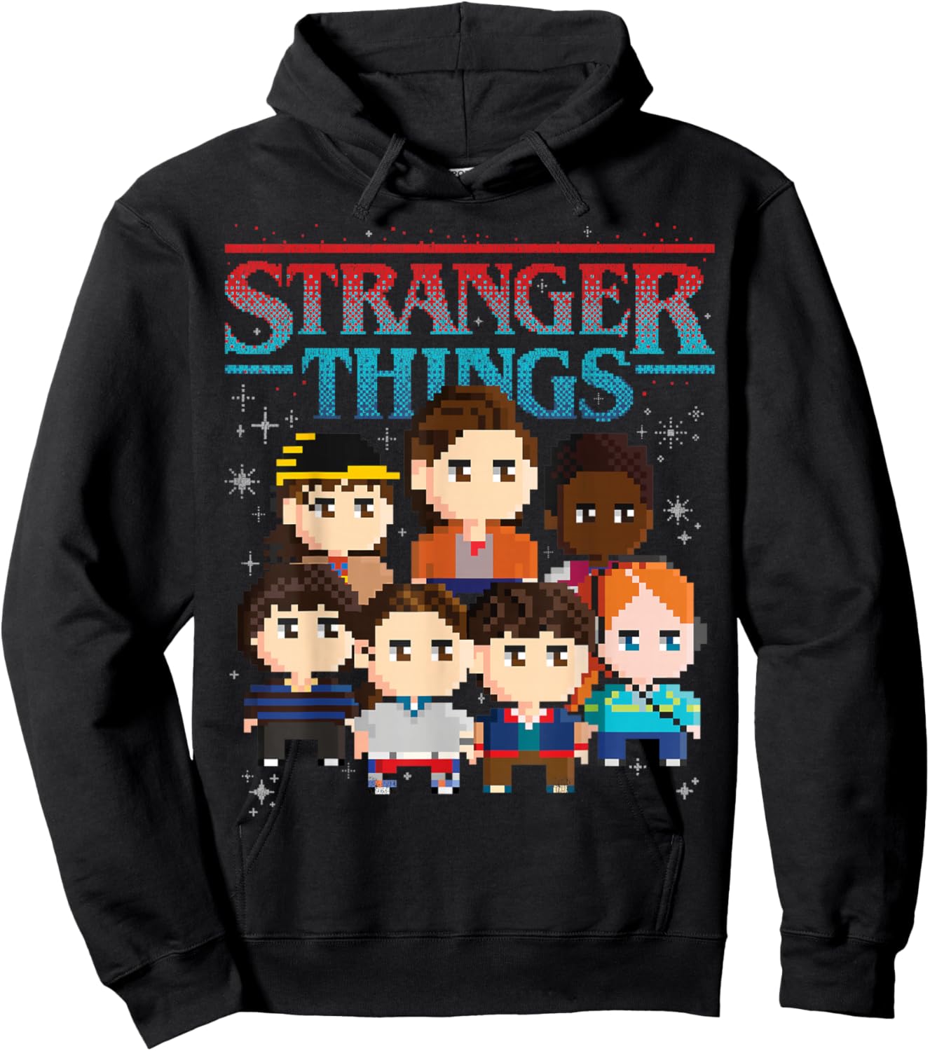 Stranger Things 8-Bit Pixel Art Group Shot Portrait Hoodie - Hoodie | Black