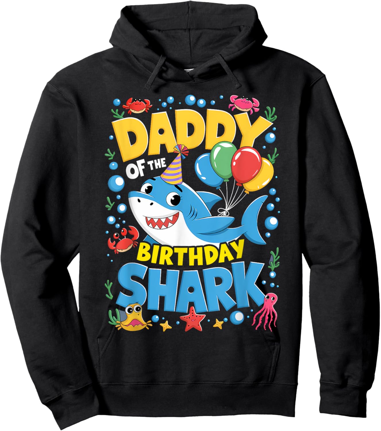 Daddy Birthday Kids Shark Dad Party Matching Family Hoodie - Hoodie | Black