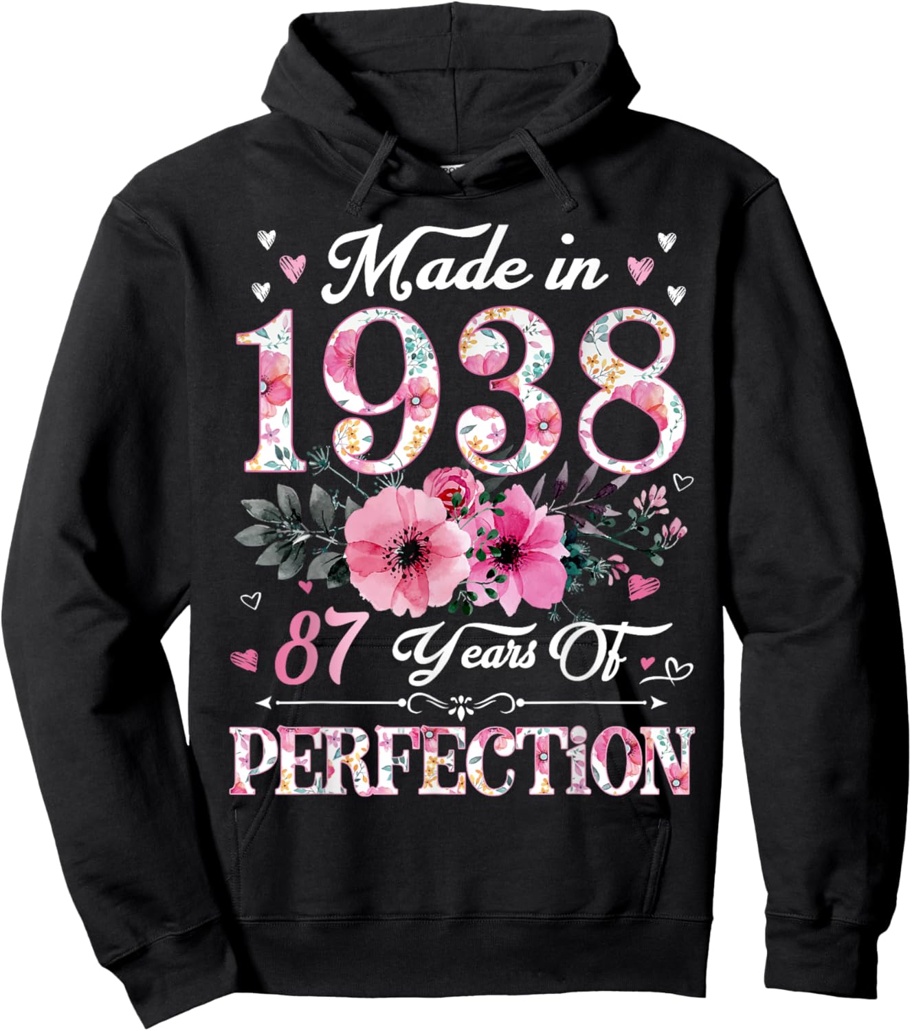 87 Year Old Made In 1938 Floral 87th Birthday Gift Hoodie - Hoodie | Black