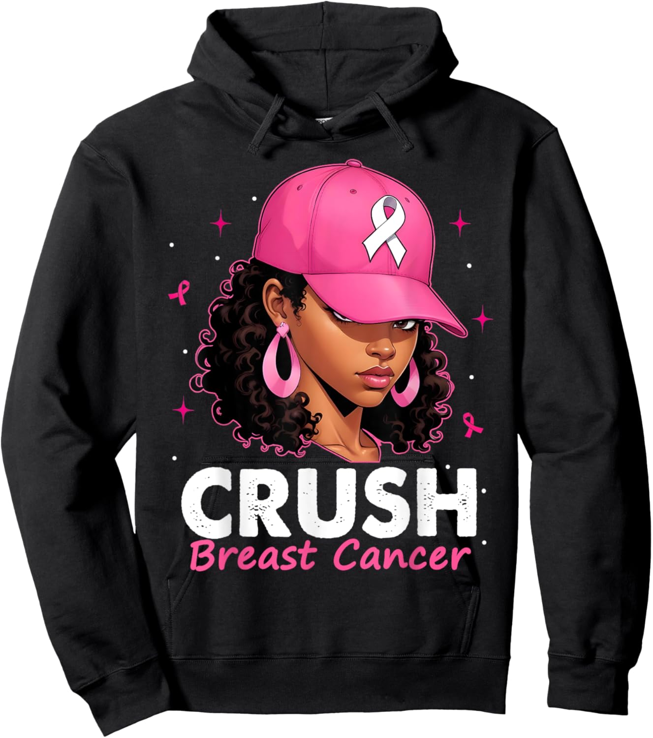 Crush Breast Cancer Awareness Black Women Pink Queen Warrior Hoodie - Hoodie | Black