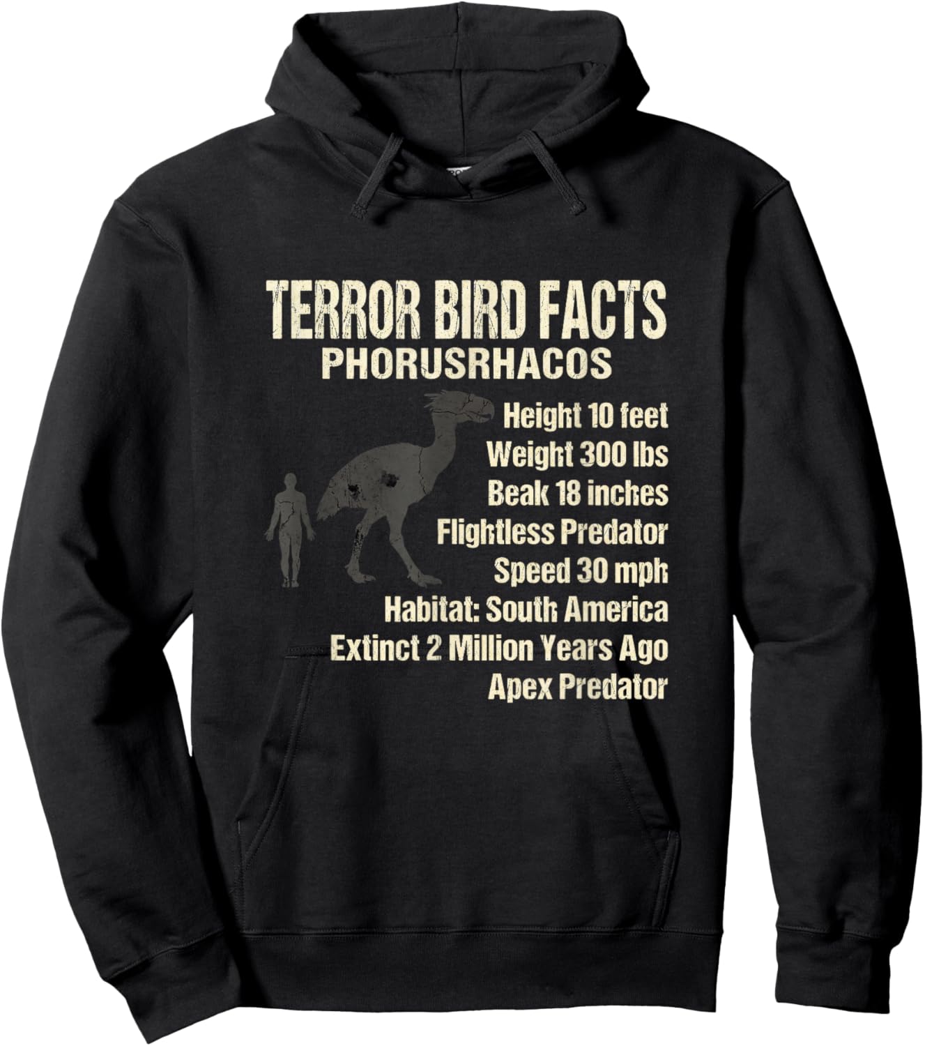 Terror Bird Facts Phorusrhacos Flightless Predator Hoodie - Hoodie | Black