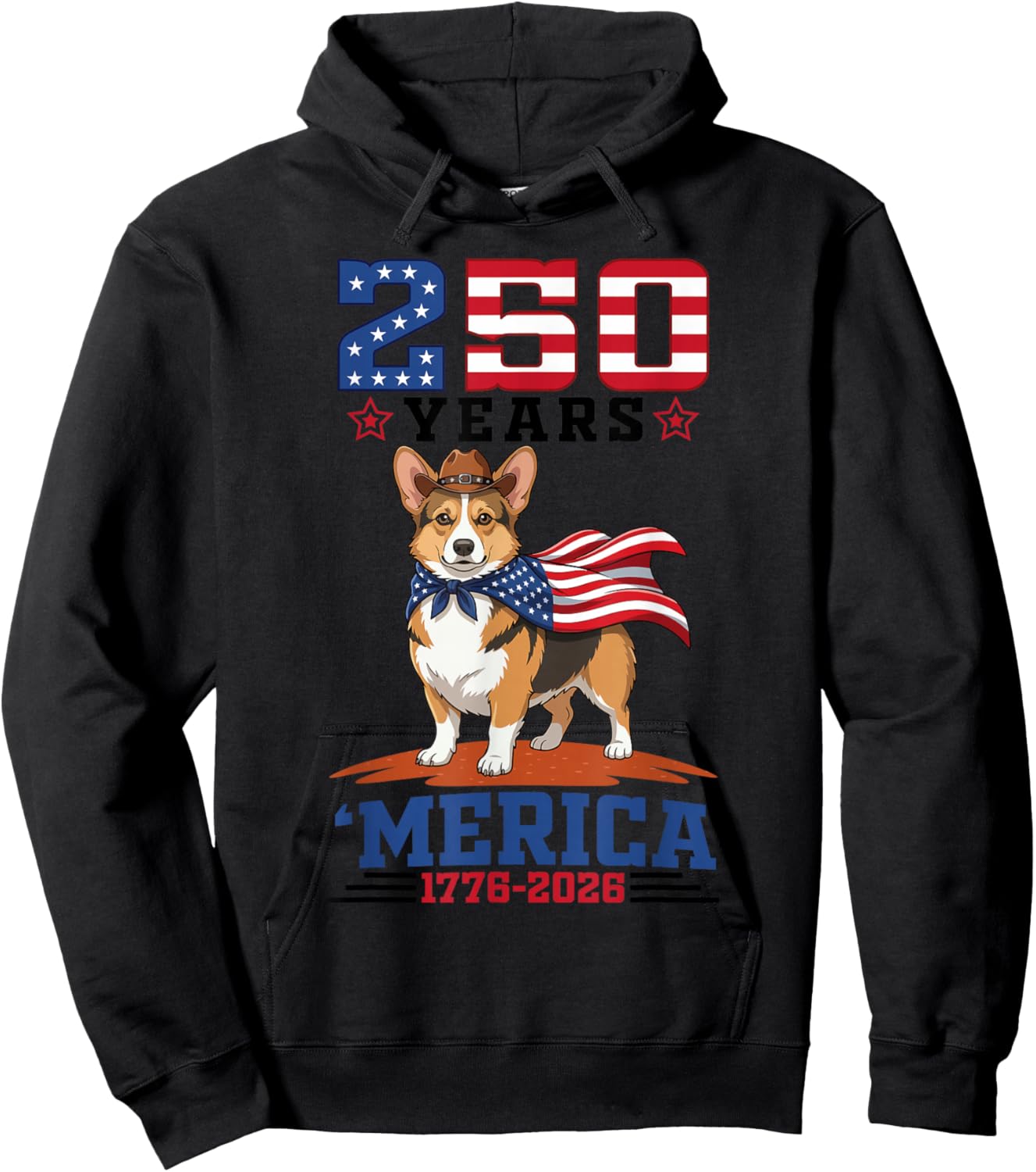 America Turns 250 Yrs 1776 to 2026 with Patriotic Corgi Dog Hoodie - Hoodie | Black