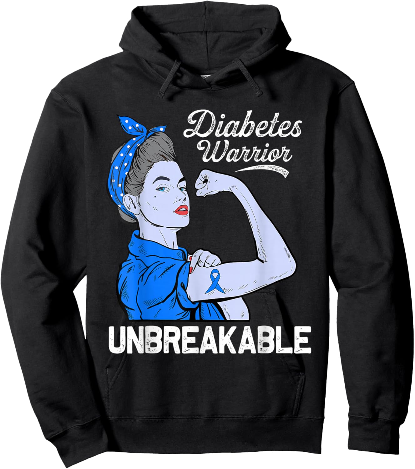 Support Diabetes Awareness Blue Ribbon T1D Type 1 Hoodie - Hoodie | Black