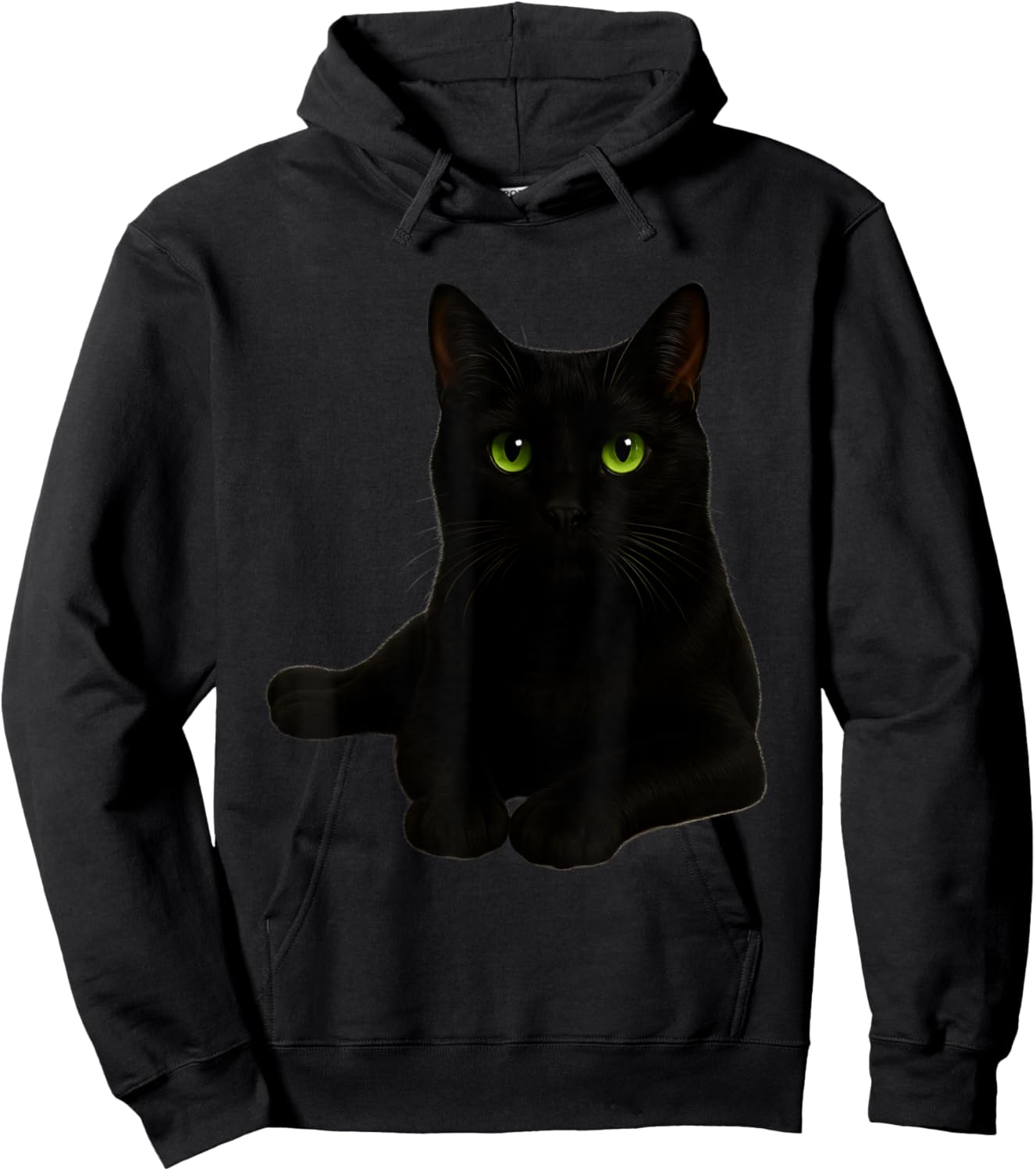 Realistic Portrait of Black Cat with Green Eyes Hoodie - Hoodie | Black